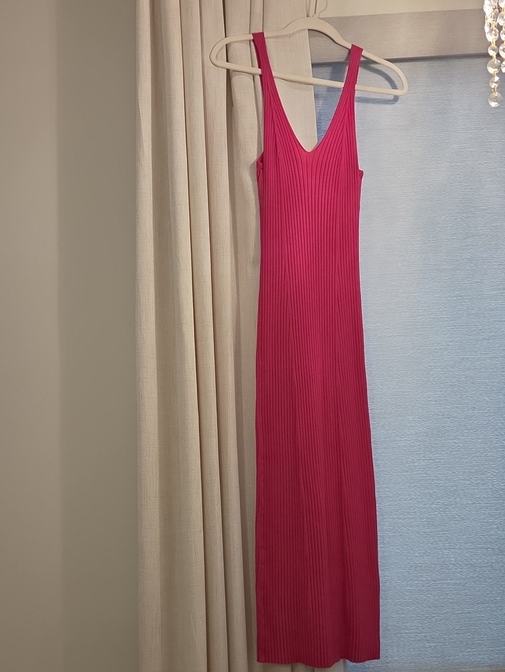 Ribbed V-Neck Maxi Dress in Hot Pink